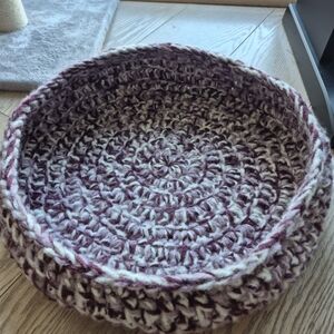 Handmade Crochet Cat Bed in Purple and White